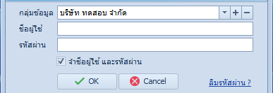 ช่องกลุ่มข้อมูลในหน้าต่าง Log in แสดงบริษัทที่สร้างใหม่