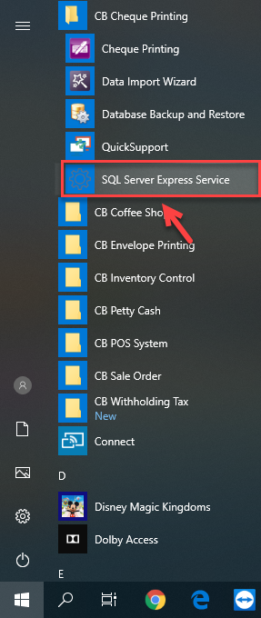 คลิกที่ SQL Server Express Service